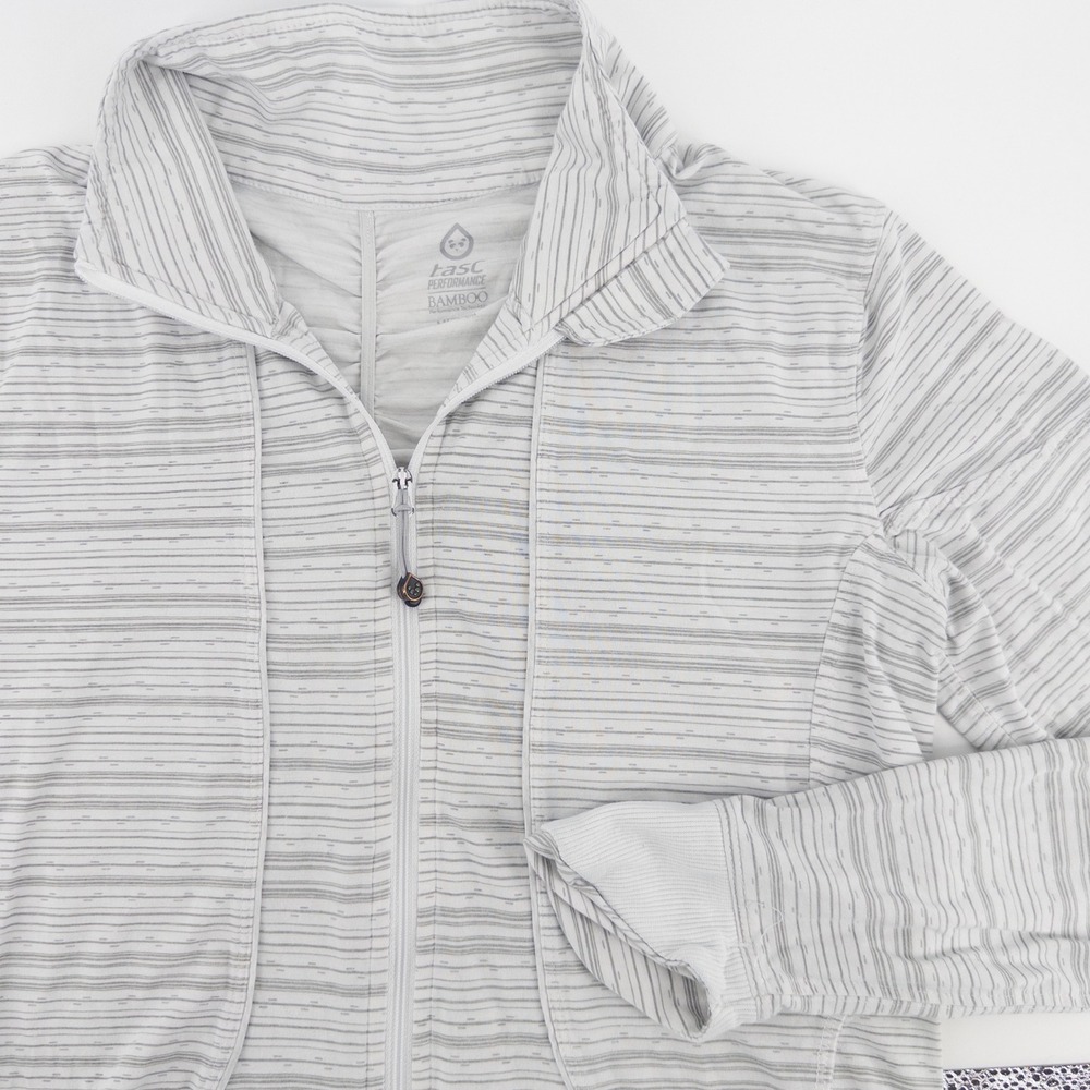 tasc Performance Womens Medium Jacket Gray Striped Full Zip Bamboo Athleisure‎
